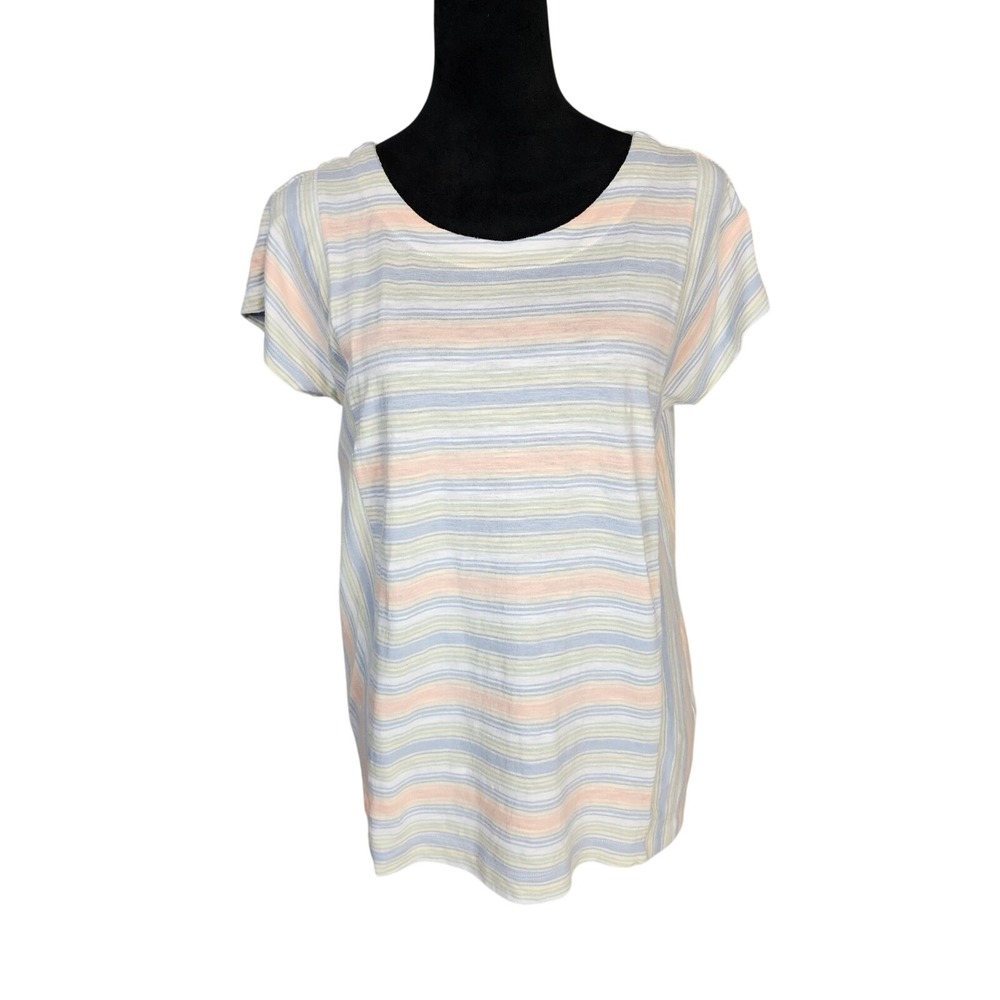 LANDS END Size XS 100% Cotton Pastel Striped‎ Casual Tee T-shirt Sustainable Top